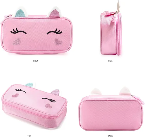 Vista 2 de AO ALI VICTORY Lindo estuche para lápices para niñas, mujeres, niños, unicornio suave, estuche para bolígrafos, bolsa de papelería de gran
