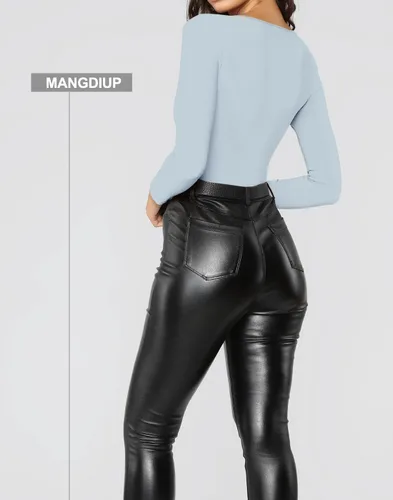 Vista 174 de MANGDIUP Body esencial para mujer, cuello redondo, manga larga, ajustado, elástico, de algodón y elastano