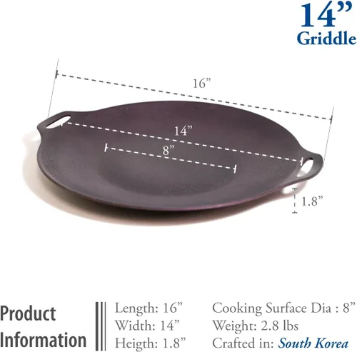 Vista 5 de TECHEF - Sartén antiadherente redonda de 14 pulgadas para parrilla de plancha coreana/Teppanyaki, Tawa, sartén para roti/Compatible con Solo plancha