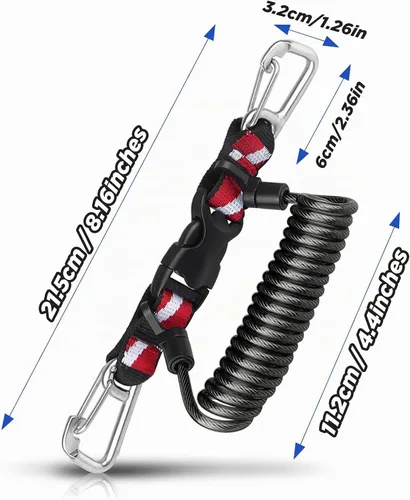 Vista 7 de Buceo Cordón retráctil, doble clips de acero inoxidable y núcleo en espiral anti-pérdida cordón con hebilla de liberación rápida 316 Stainless