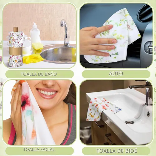 Vista 3 de Paquete de 6 paños de cocina reutilizables, toallas de algodón, flores silvestres
