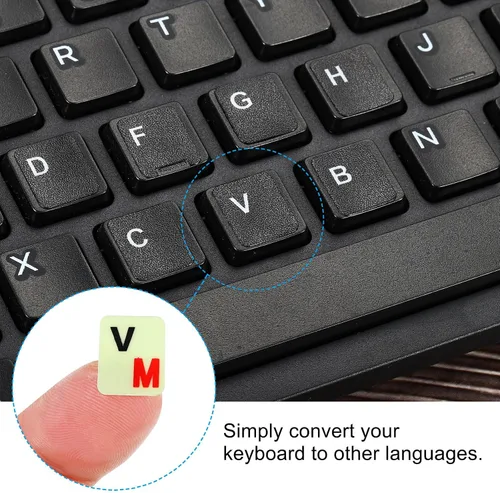 Vista 4 de PATIKIL Calcomanías rusas para teclado que brillan en la oscuridad, cubierta universal luminosa de repuesto para computadora de escritorio, letras