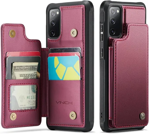 Vista 10 de Vinich - Funda tipo cartera para Samsung Galaxy S20 FE con tarjetero, color negro Ranuras de crédito con bloqueo RFID, soporte para teléfono a