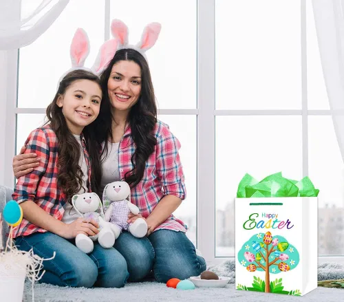 Vista 4 de FaCraft - Bolsa de regalo de Pascua con asas, bolsas de regalo de Pascua de 11.5 pulgadas para niños y niñas, bolsas de regalo grandes de huevos