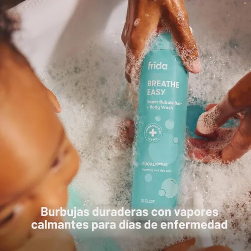 Vista 3 de Frida Baby Eucalipto Vapor Baño de Burbujas y Jabón para Cuerpo para Bebés y Niños + Jabón para Cuerpo para Niños Pequeños y Bebés