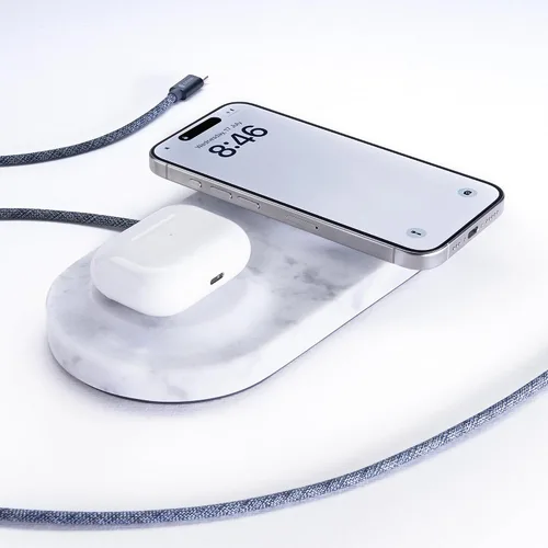 Vista 10 de Einova Classic Stone - Almohadilla de carga inalámbrica de mármol diseñada en Italia, cable USB-C integrado de 6 pies, teléfonos inteligentes