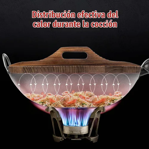 Vista 7 de YOSUKATA Funda Wok Premium 13.2" para Wok 13.5"- Tapa de madera para sartén