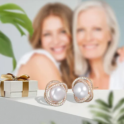 Vista 5 de Aretes de perlas reales para mujeres y niñas, chapados en oro de 14 quilates de plata de ley S925, 0.394-0.433in, Metal, Circonia cúbica