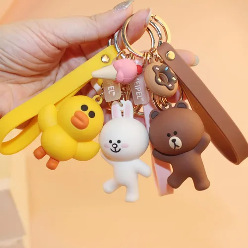 Vista 7 de MEIPEL Lindo llavero Kawaii marrón accesorios de dibujos animados Anime Cony Sally Bear llavero mochila regalo para mujeres hombres