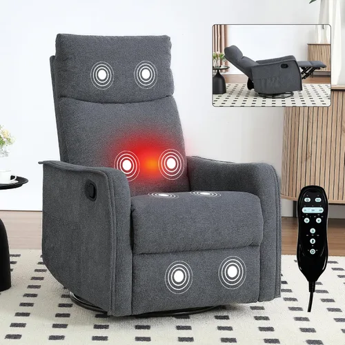 Vista 8 de Silla reclinable giratoria para adultos, masaje y calor, tela, azul
