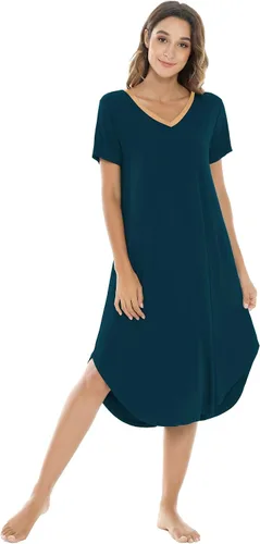 Vista 44 de NACHILA Bamboo Viscose Nightgowns for Women Cooling Short Sleeve Sleepshirt A-aqua Green