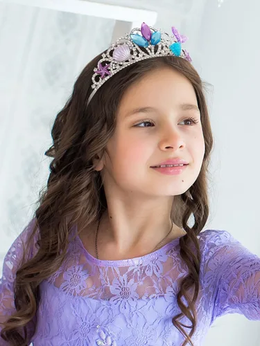 Vista 2 de SWEETV Tiaras de princesa con corona de sirena para niñas, tiara de sirenita para niños, diadema para cumpleaños, cosplay, fiesta, regalo