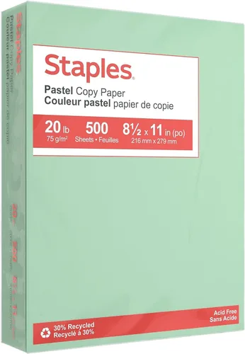 Vista 13 de Staples Papel multiusos pastel reciclado, 20 libras, 8.5 x 11 pulgadas, surtido, 400 hojas/paquete