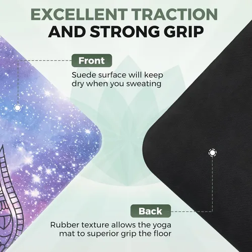 Vista 9 de U&M Tapete de yoga antideslizante, tapete de gamuza para ejercicio con bolsa de transporte para yoga, pilates y meditación, estiramiento de suelo