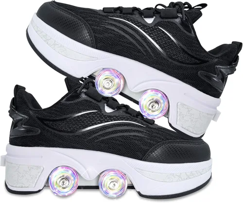 Vista 10 de Zapatos de patinaje para mujer, cuatro rondas, zapatos de patines de ruedas para niños que se convierten en patines de ruedas, zapatos ligeros al