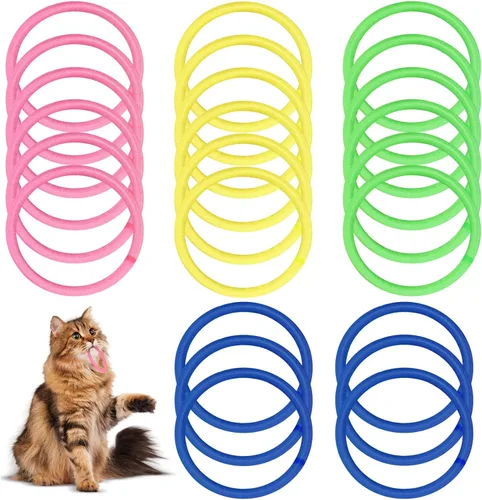 Vista 9 de Juguetes para gatos 24 piezas, juguete de goma para morder para gatos, juguetes interactivos para gatos para pasar el tiempo, pulseras coloridas