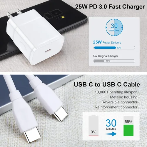 Vista 4 de Cargador súper rápido de 25 W, cargador de teléfono Android C de 10 pies de largo, cable USB tipo C, carga rápida para Samsung Galaxy A17 A16 5G A15