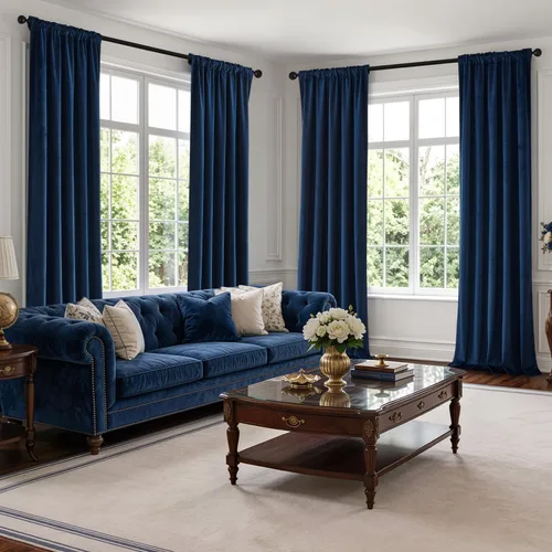 Vista 2 de MIULEE Navy Blue Velvet Curtains 4 Panels Set Back Tab 40 x 96 Inch Long Azul marino