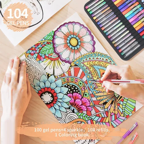 Vista 4 de Paquete de 202 bolígrafos de gel para libros de colorear para adultos, 104 bolígrafos de artista que incluyen 100 bolígrafos de colores, 4