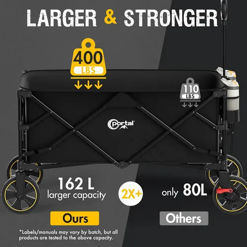 Vista 3 de Portal Carro plegable plegable, 400 libras de alta resistencia plegable con ruedas y freno, carritos de comestibles utilitarios para acampar al aire