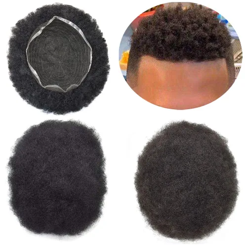 Vista 17 de Afro Toupee para hombres negros, unidad de cabello humano brasileño de encaje francés para hombres afroamericanos africanos y negros, sistema