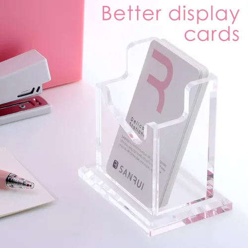 Vista 8 de SANRUI Soporte vertical para tarjetas de visita para escritorio, soporte de acrílico transparente para tarjetas de presentación, 1 ranuras