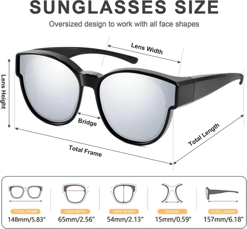 Vista 3 de Paukis Over Glasses Sunglasses for Women Men, Polarized UV Protection, Large Round Cat Eye Oversized Solar Shield Fits Over