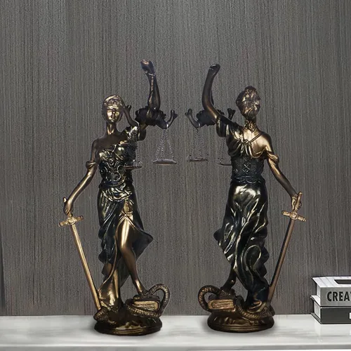 Vista 4 de Estatua de Lady Justice de 12.3 pulgadas, escultura de justicia, figura de justicia ciega, decoración de oficina para escritorio, estantería, sala