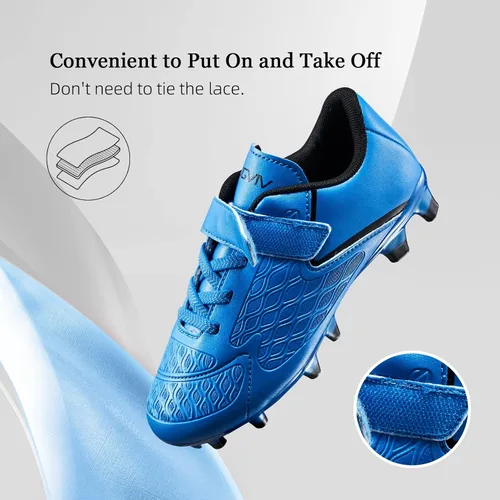Vista 2 de LIGVIV Zapatos de fútbol para niños y niñas, sin cordones, para exteriores, terreno firme