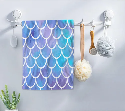 Vista 3 de AOYEGO Toallas de baño de sirena azul aguamarina, estilo retro, con escamas de peces marinos, sirena, lentejuelas, toallas de mano para cocina