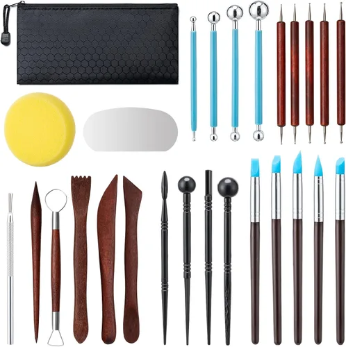 Vista 10 de Kit de herramientas de arcilla Amrules, 27 piezas de herramientas de cerámica, práctico kit de herramientas de escultura de arcilla polimérica, set