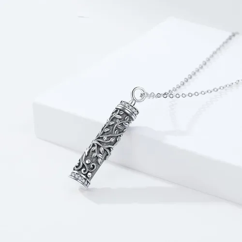Vista 160 de Collar con colgante de urna de cenizas de cremación y árbol de la vida para mujer, plata de ley US1