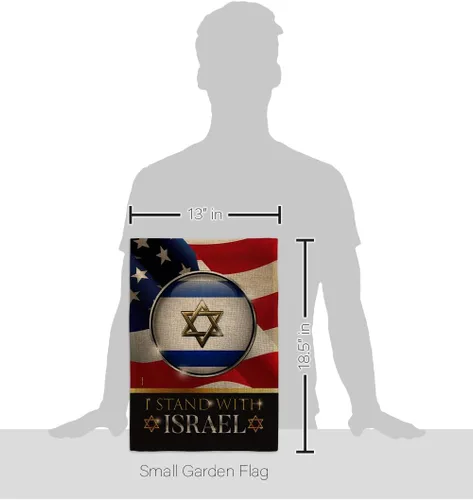 Vista 2 de Israel Flag Tapiz de arpillera con texto en inglés "I Stand with Israel" (Estoy con Israel), tapiz de arpillera de Estados Unidos, póster al aire