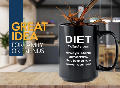 Vista 2 de Taza de café dietista de 15 onzas, color negro - Always Starts Tomorrow - Dietético Dietista Psicólogo Nutricionista Nutricionista Registrado