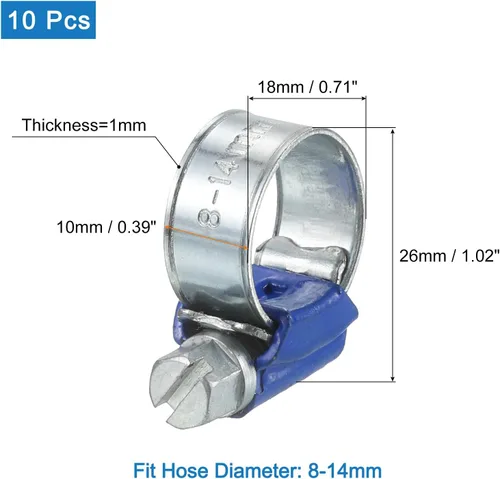 Vista 2 de uxcell Abrazaderas de manguera de engranaje helicoidal, ajustable de 5/16 a 9/16 pulgadas (0.315-0.551 in) de rango de metal para tubería