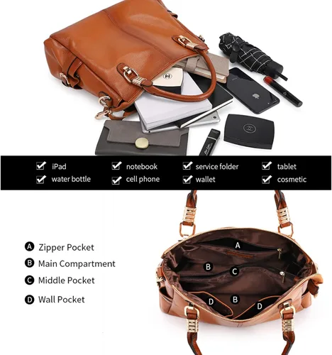 Vista 5 de Kattee Cartera bandolera estilo urbano de cuero para mujer