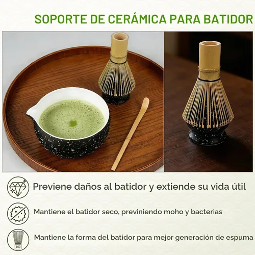 Vista 5 de Juego de batidor de matcha con cuenco, 8 piezas de cerámica para hacer