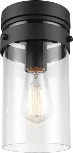 Vista 13 de GLOBE Electric 60000029 Aplique de pared para exteriores de 1 luz, negro mate, pantalla de vidrio transparente, luz de porche, luces de pared