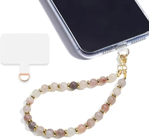 Vista 27 de Correa de muñeca con cuentas de mármol para mujer, diseño desmontable 304 Steel Core, detachable phone wristlet with tether tab, keeps your phone