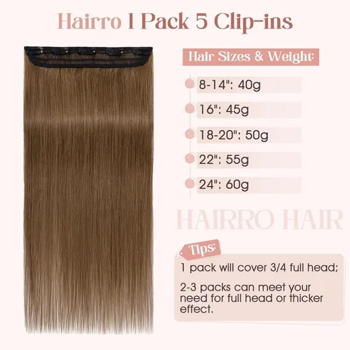 Vista 5 de Hairro Extensiones de cabello humano 100% con clip, extensiones de cabello real lacio, extensiones de trama a máquina para añadir longitud