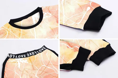 Vista 4 de Betusline - Conjunto de 2 piezas para niñas, ropa deportiva con sudadera y pantalones cortos, 4T-14 años Una flor de orilla naranja