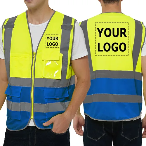 Vista 11 de TopTie Personaliza tu logotipo reflectante chaleco de seguridad cremallera frontal con 9 bolsillos, cumple con las normas ANSI/ISEA Clase 2