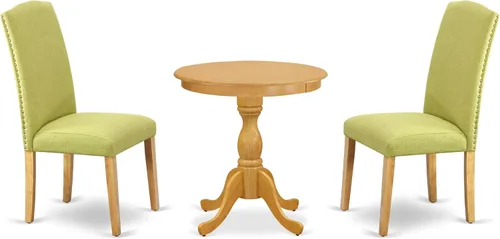 Vista 16 de East West Furniture ESEN3-BCH-20 - Juego de mesa y sillas de cocina de 3 piezas contiene una mesa redonda de comedor con pedestal y 2 sillas Parsons