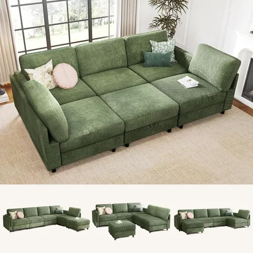 Vista 25 de KKL Sofá cama modular modular con otomana de almacenamiento, sofá cama convertible en forma de L/U para sala de estar, diseño reversible moderno
