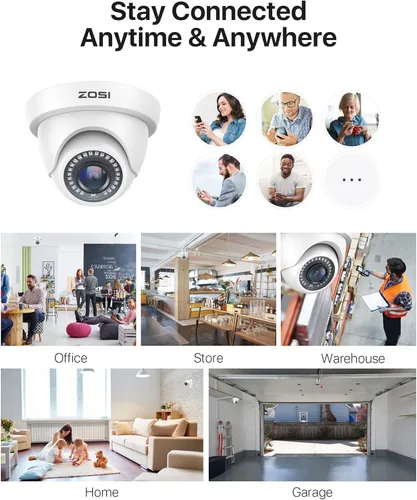 Vista 6 de ZOSI Paquete de 2 cámaras de seguridad HD 1080P de 2.0 MP, visión nocturna de 80 pies, cámaras domo CCTV para interiores y exteriores, para sistema
