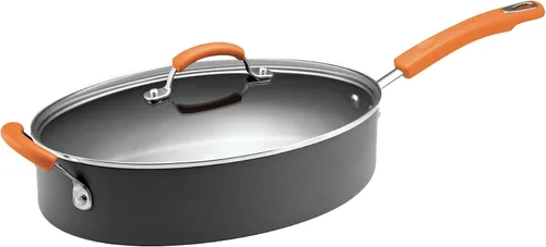Vista 12 de Rachael Ray Brights - Sartén antiadherente anodizada dura, sartén anodizada dura, 8.5 pulgadas, gris con asas naranjas