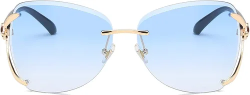 Vista 3 de VOLCHIEN Gafas de sol sin montura para mujer, montura brillante, lentes redondas, montura de metal, gafas de sol para mujeres y hombres VC1012