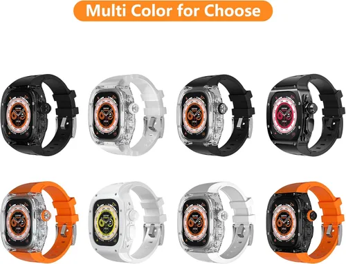 Vista 7 de Funda rígida translúcida con correa para Apple Watch Ultra de 1.929 in, protector transparente con correa de silicona para iWatch Ultra de 1.929 in
