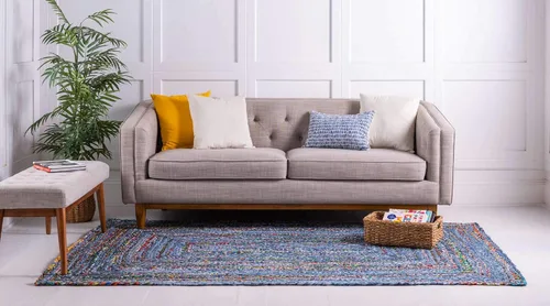 Vista 4 de Unique Loom Trenzado Chindi Collection - Alfombra casual moderna azul/azul oscuro (2' 0 x 3' 0)