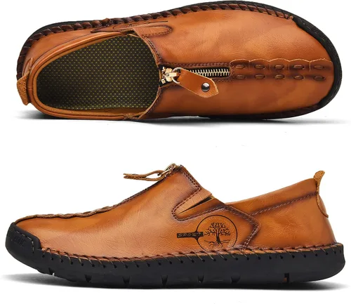 Vista 2 de Shaire Zapatos casuales de cuero sin cordones para hombre, zapatos cómodos y transpirables para caminar para hombres